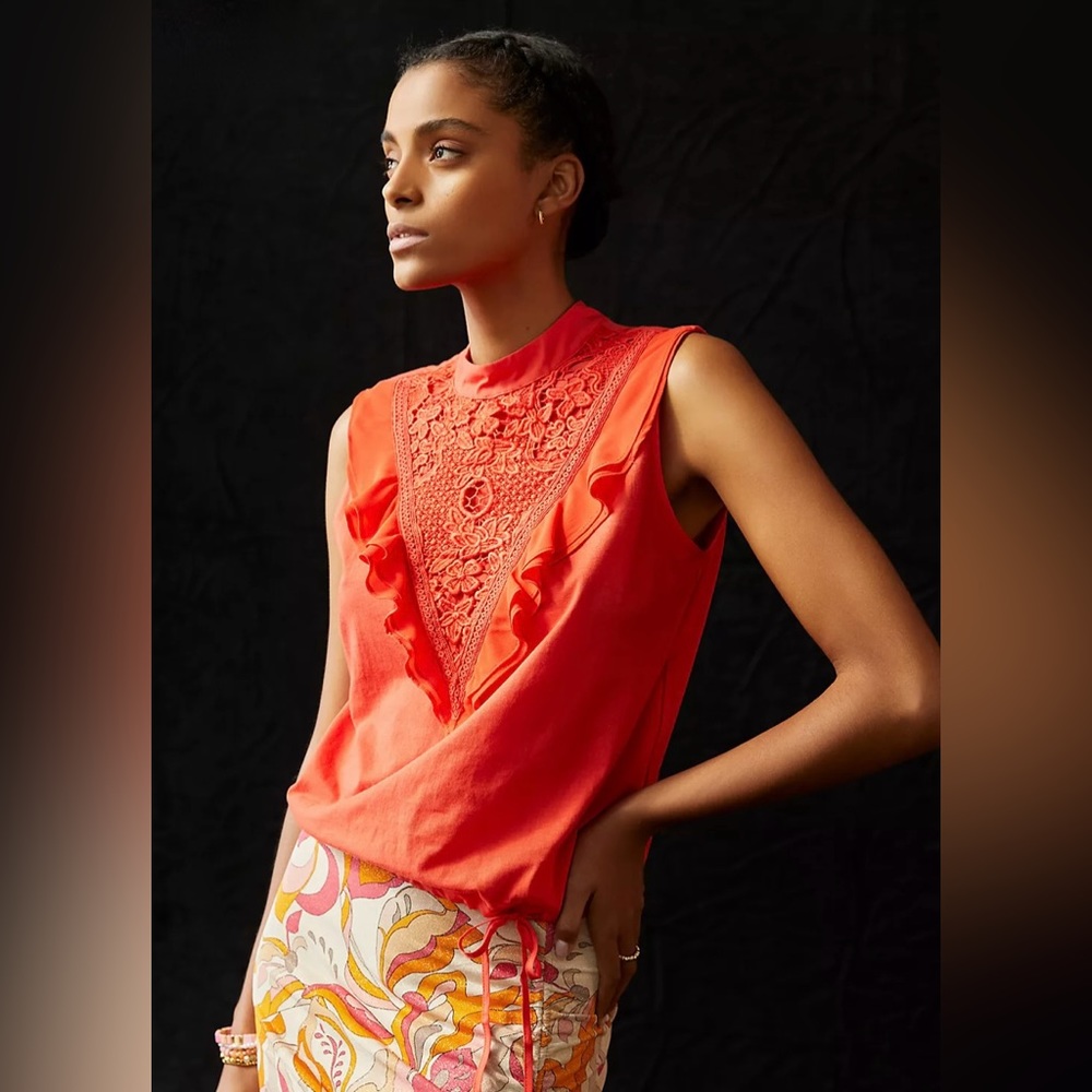 Anthropologie Lace Ruffle Top by Tiny